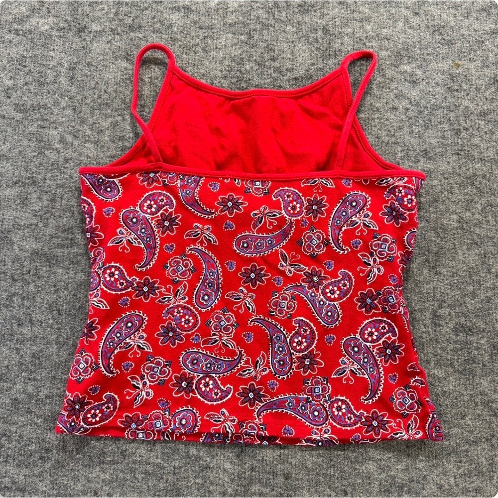 Energie Red Paisley Camisole Tank Top Y2K Fitted Shelf Bra S / M Cotton Sporty - Picture 6 of 8